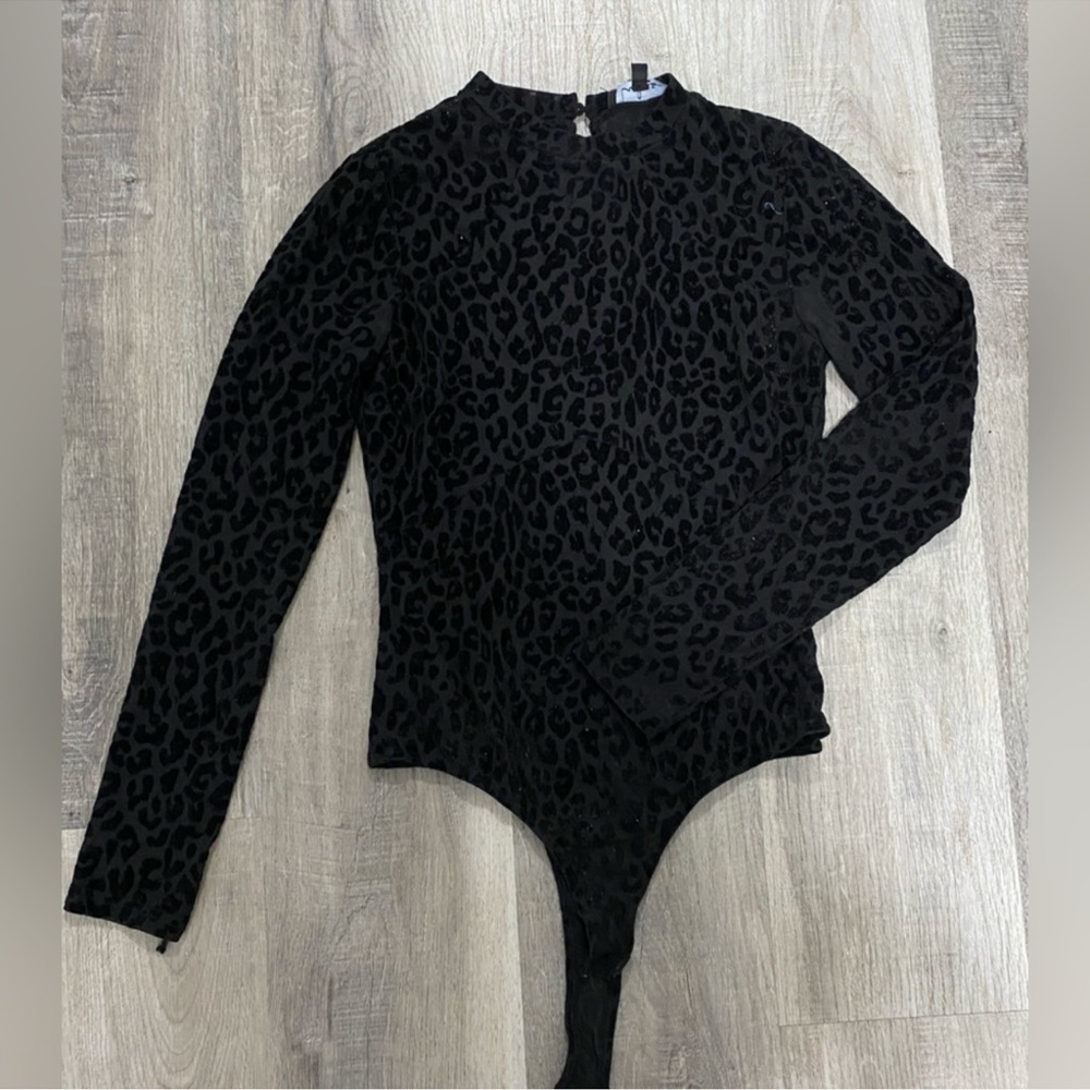 LULUS black velvet sheer leopard bodysuit size M